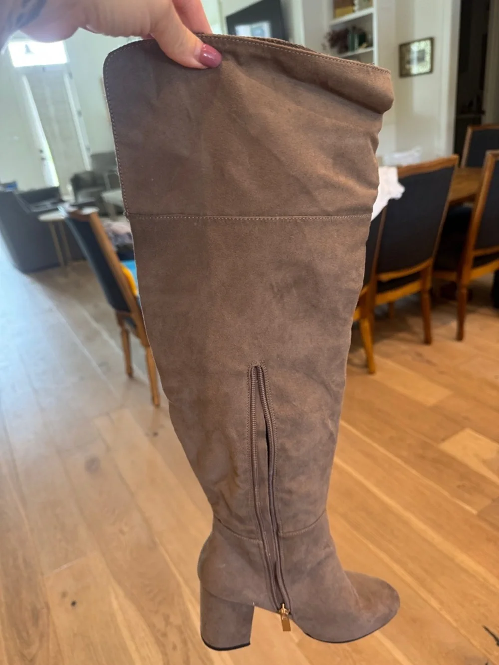 BAMBOO Taupe Over-the-Knee Suede Block Heel Boots